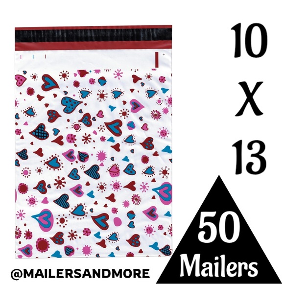 50 10X13 Blue & Pink Hearts Poly Mailers, Shipping Envelopes, PRICE IS FIRM - Picture 2 of 3